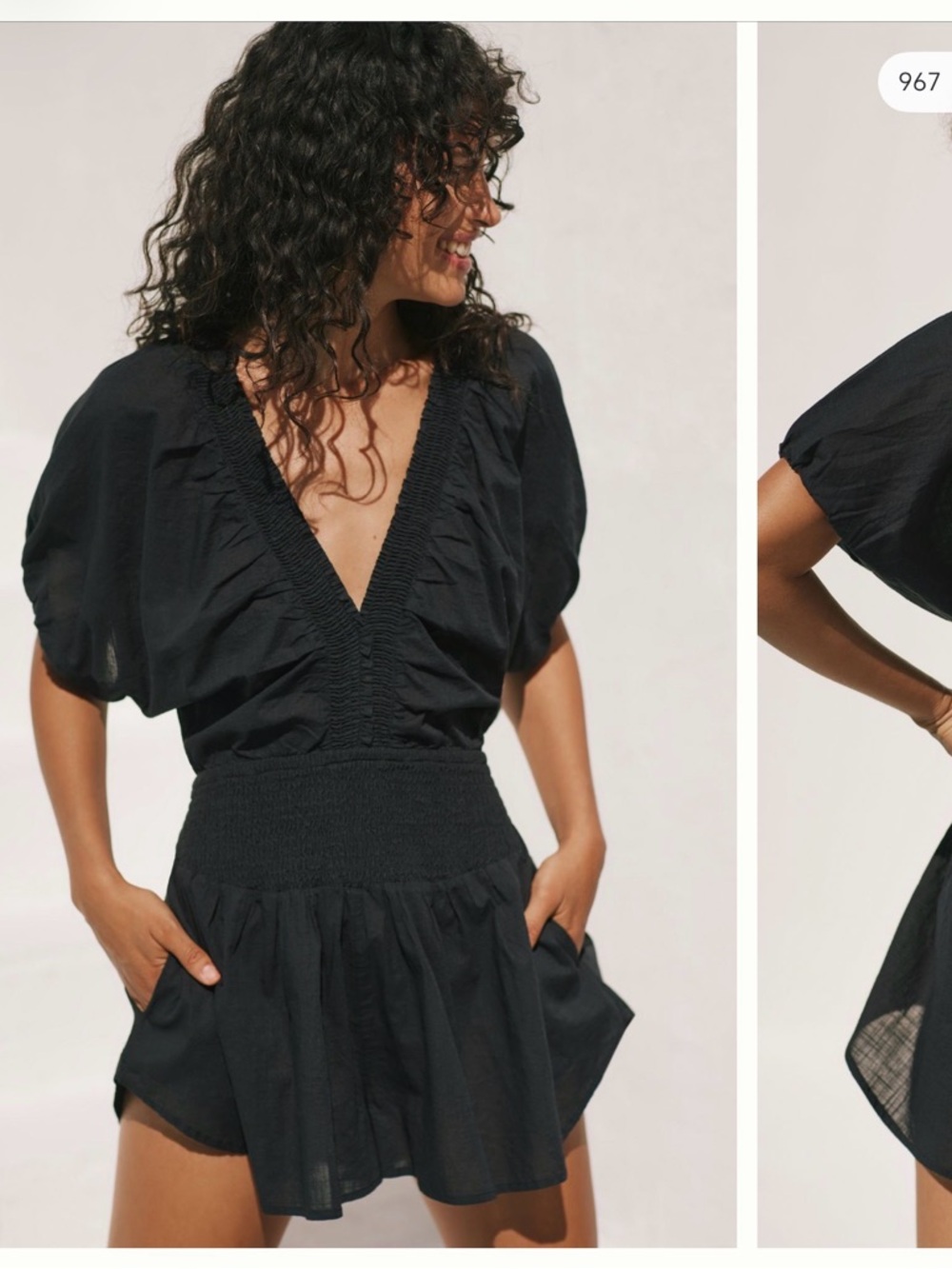 Anthropologie Deep V Smocked Waist Romper
